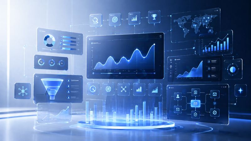 Futuristic dashboard showing Safa Solutions growth strategy